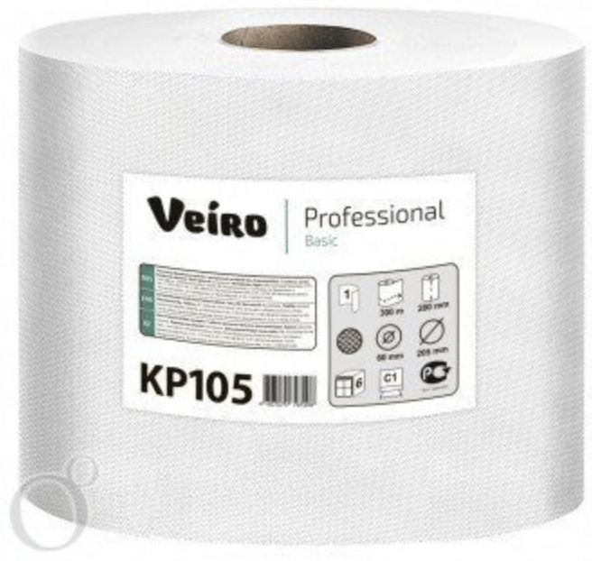 Полотенца бумажные с центральной вытяжкой Veiro Professional Basic KP105 1-слойные белые 300 м