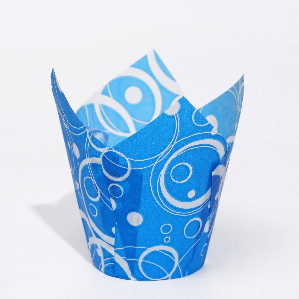 Форма бумажная "Тюльпан", синий с белыми кольцами, 5 х 8 см 7451639
