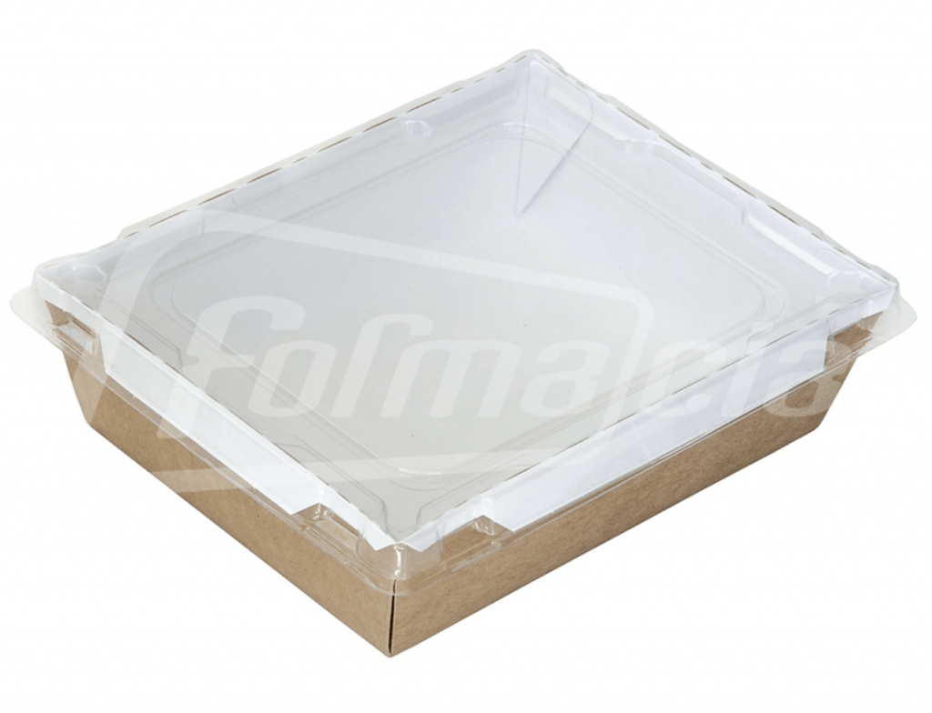RS750 (KRAFT) Бумажный контейнер с прозрачной крышкой 750 мл 170*135*48 мм