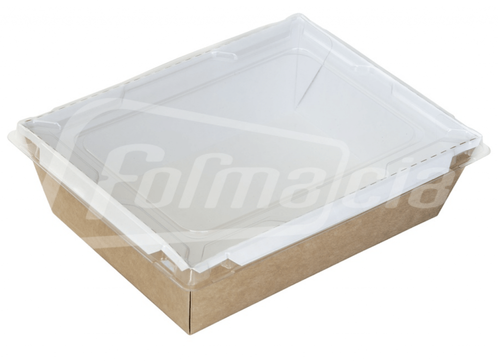 RS1500 (KRAFT) Бумажный контейнер с прозрачной крышкой 1500 мл 220*170*65 мм