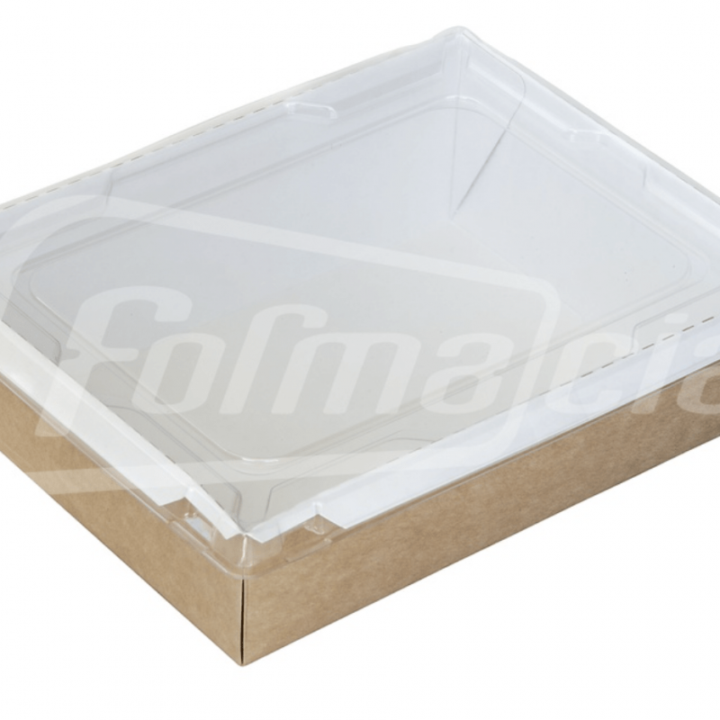RS1500 (KRAFT) Бумажный контейнер с прозрачной крышкой 1500 мл 220*170*65 мм