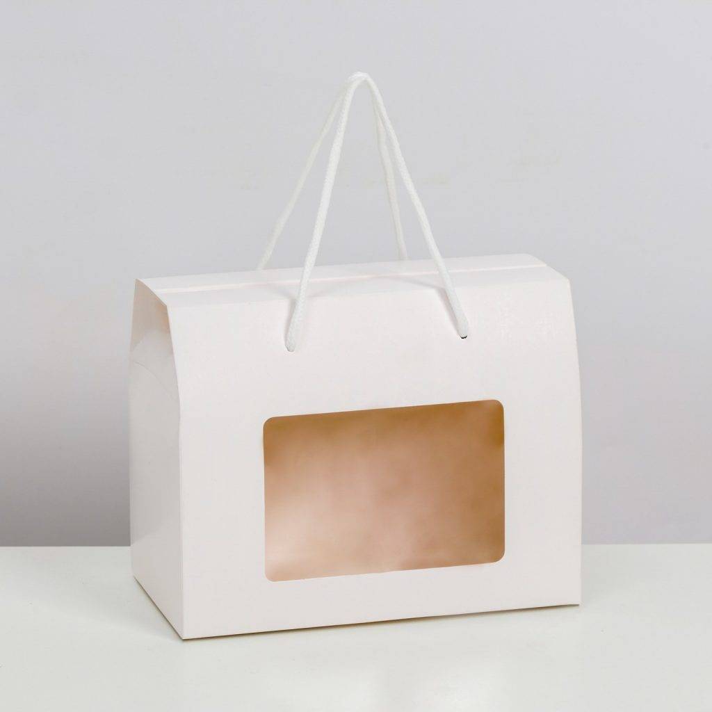 Коробка-пакет, с окном и ручками, белая, 20 х 15 х 11 см,   7644145