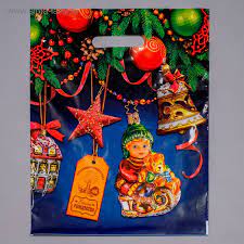 Пакет "В гостях у елочки" полиэтиленовый с вырубной ручкой 31х40 60мкм 2737880