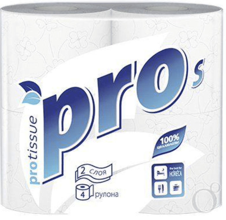 Туалетная бумага 2 слоя 4 рулонов в упаковке белая PRO *24