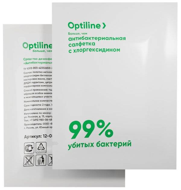 Салфетка влажная в индивидуальной упаковке Антибактериальная Optiline 1/500