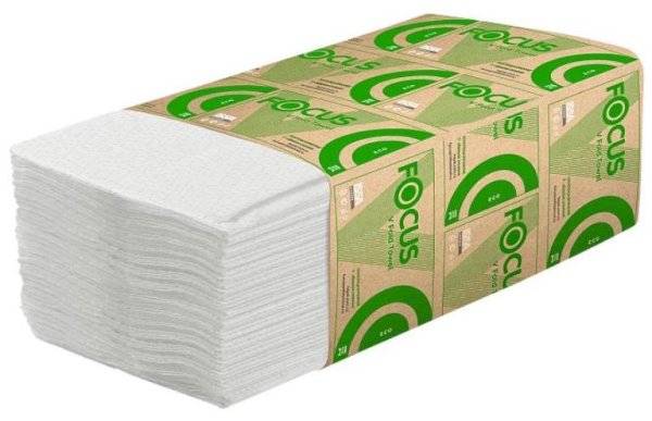 Полотенца бумажные Focus Eco, V-сложения, 1-слойные, 23х23 см, 250 листов, белые, 15 упаковок в мешк
