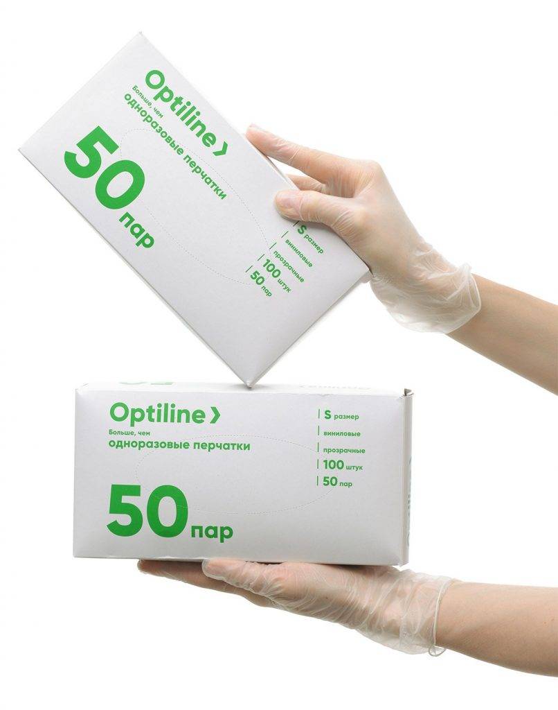 Перчатки виниловые Optiline, размер S,  не стерильные, неопудренные, 100 штук