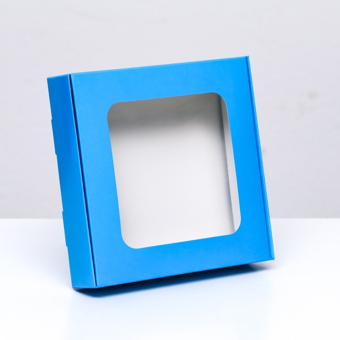 Кондитерская упаковка с окном, синяя, 13 х 13 х 3 см 9569237