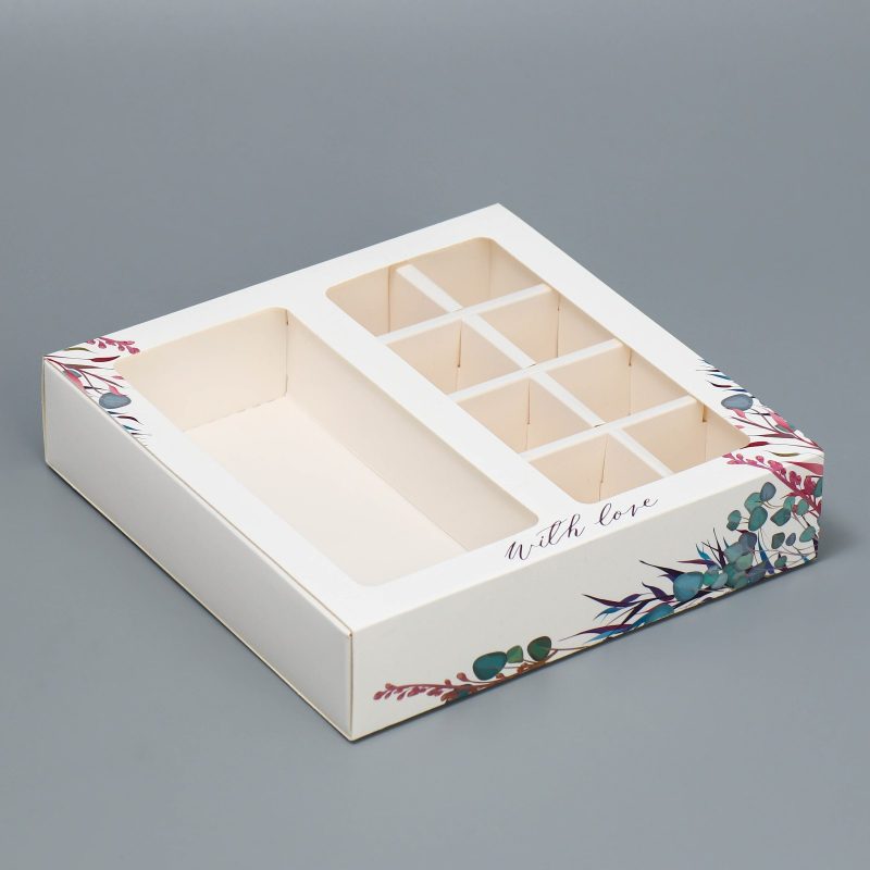 Коробка под 8 конфет + шоколад, с ячейками "With Love", 18 х 18 х 4 см 7815765