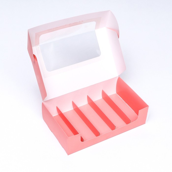 Коробка складная, под 5 эклеров, розовая, 25 х 15 х 6,6 см