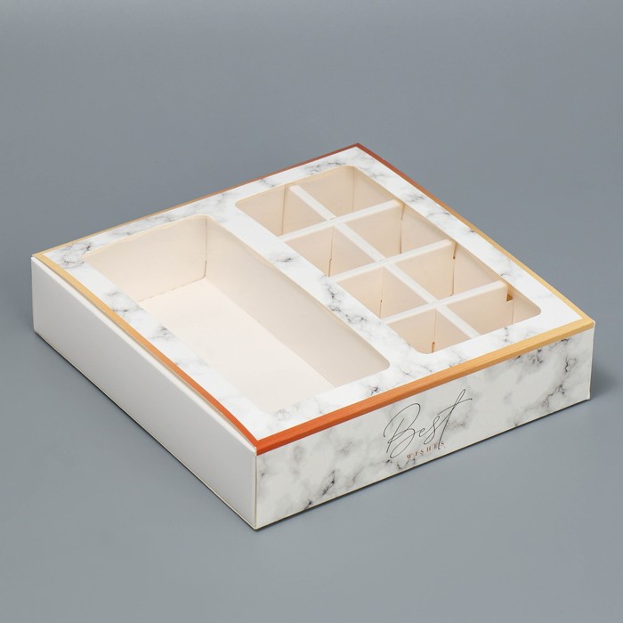 Коробка под 8 конфет + шоколад, с ячейками "Мрамор", 18 х 18 х 4 см 7815768