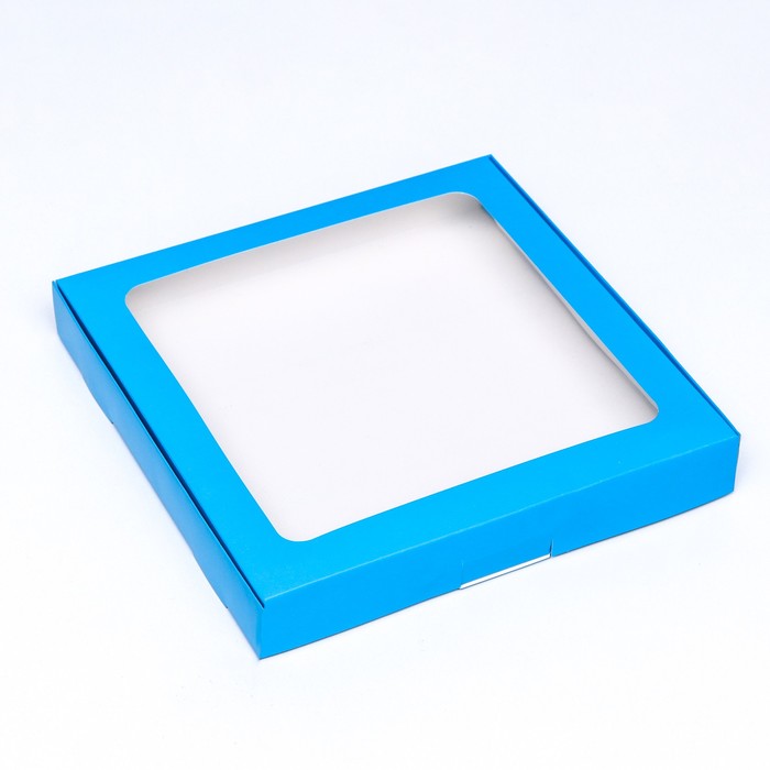 Коробка самосборная, с окном, синяя, 21 х 21 х 3 см 9569247