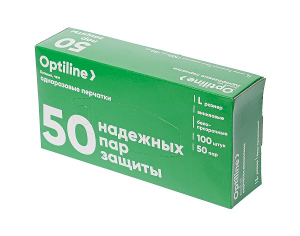 Перчатки виниловые Optiline прозрачные L  *100/1000