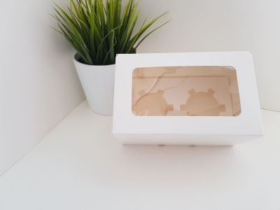 Упаковка на 2 капкейка 165*100*95 с окном / белый