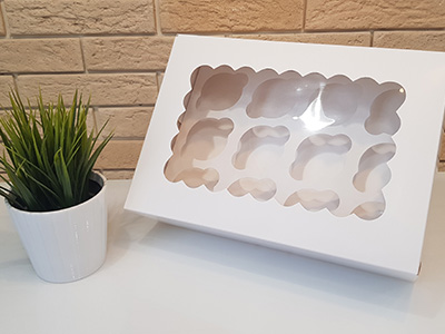 Упаковка на 12 капкейков 340*250*100 с окном/ белый