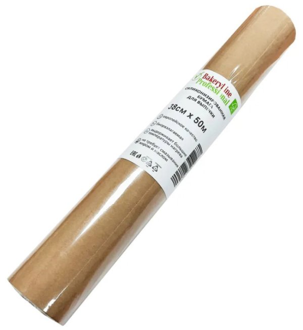 Бумага для выпечки 38см х50м "Bakery Line" коричневая в пленке 37гр*12