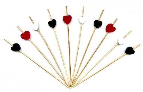 Пика бамбуковая 12см СЕРДЦЕ (красн/бел/черн) 100шт/уп Optiline *30