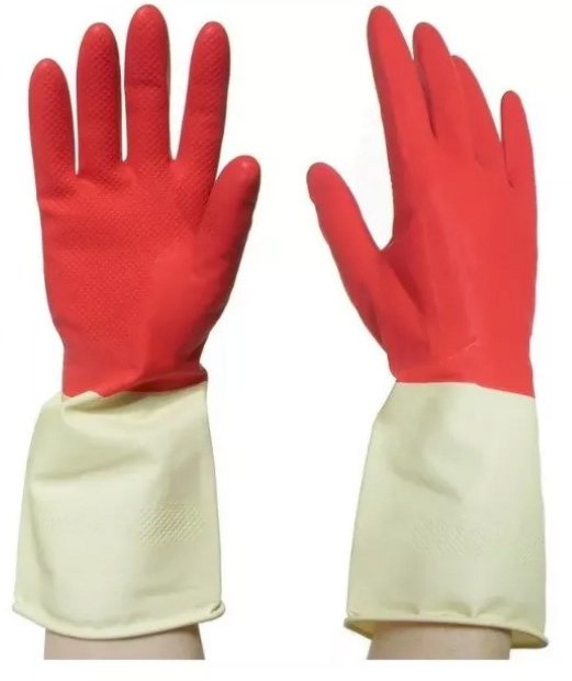 Перчатки хоз латексные СВЕРХПРОЧНЫЕ БИКОЛОР M белый-красный 12*