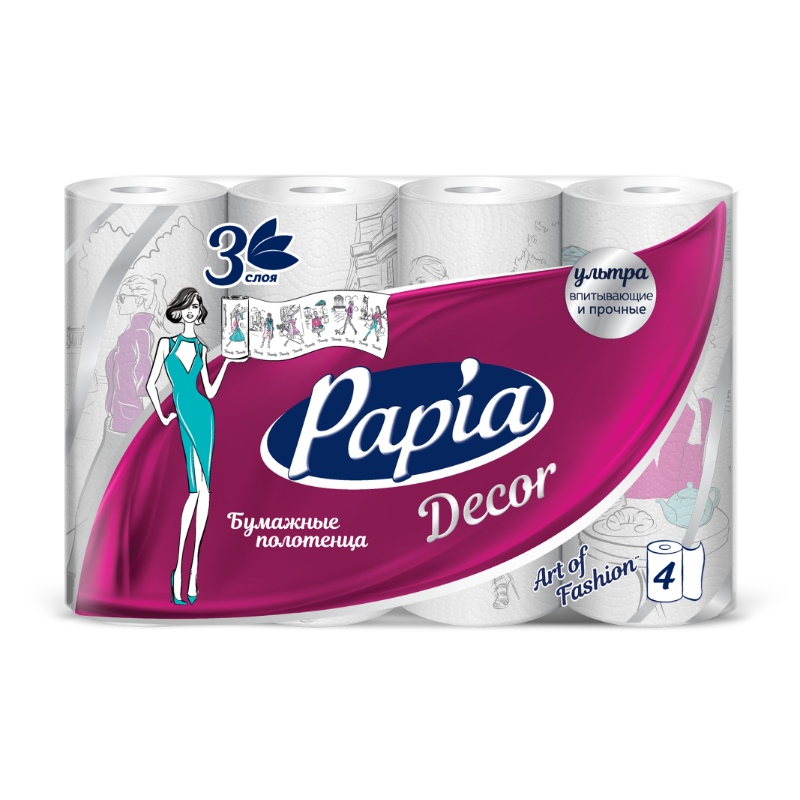 Полотенца бумажные Hayat Papia DECOR, трехслойная, 4 шт *7