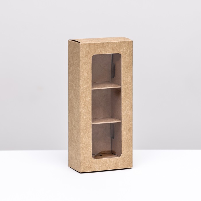 Коробка с обечайкой с окном «под 3 конфеты» 13×5×3.3 см, крафт 10127973