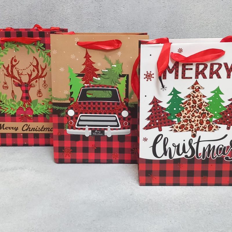 Пакет ламинированный 24*18*8см Красная клетка НГ SCW712-ABCD