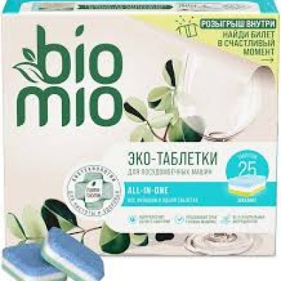 Таблетки для посудомоечной машины BIOMIO BIO-TABS All-in-One Эвкалипт, экологические, 16 г, 25 шт.
