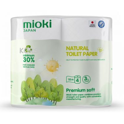 Туалетная бумага MIOKI 3-х слойная 18 м, 4 рулона