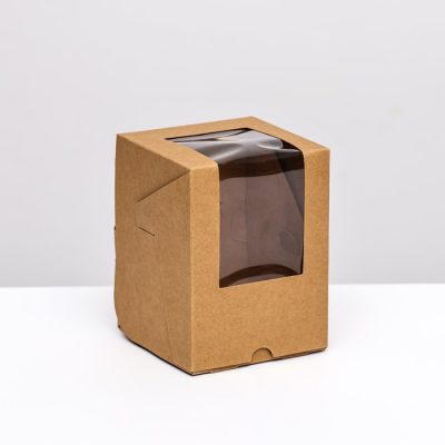 Упаковка на 1 капкейк с окном, крафт, 12,5 х 9,5 х 9,5 СМ 9923116