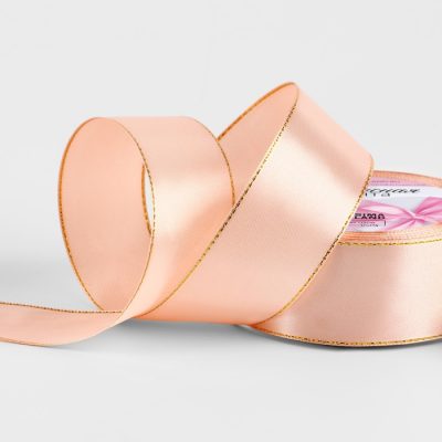 Лента атласная 40мм* 25+1ярд(2Зм+1м) золотые нити №107 розовое золото АУ 10507995