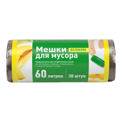 Мешок для мусора ПНД Эконом 60л/30шт в рулоне черные Komfi/50 PRO963C