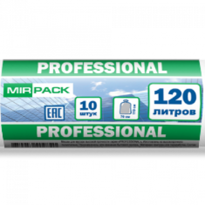 Мешок для мусора ПСД Professional  120л 70х110 25мкм 10 шт в рулоне прозрачные 1/28