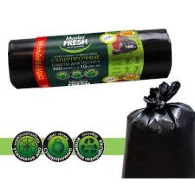 Мешок для мусора Master Fresh Xxxl суперпрочные, усиленное дно, 160л, 10шт, 28мкм, черные *1/15