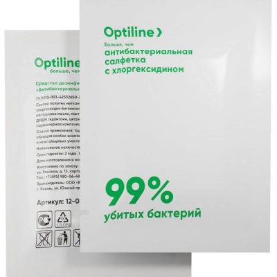 Салфетка влажная в индивидуальной упаковке Антибактериальная Optiline 1/500