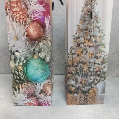 Пакет ламинированный под бутылку 35*12*9см Новогодний Антураж НГ SCW763-ABCD