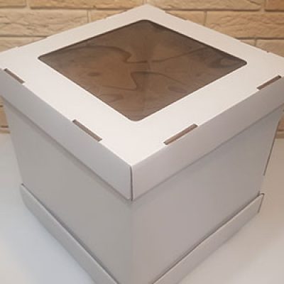 Коробка под торт 300*300*450 с окном КУБ (3дет)