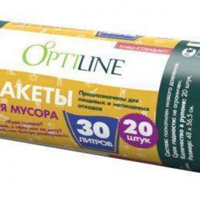 Пакеты для мусора ПНД 50х60 см, 30л, "OptiLine", черные, в рулоне 20 шт. *70