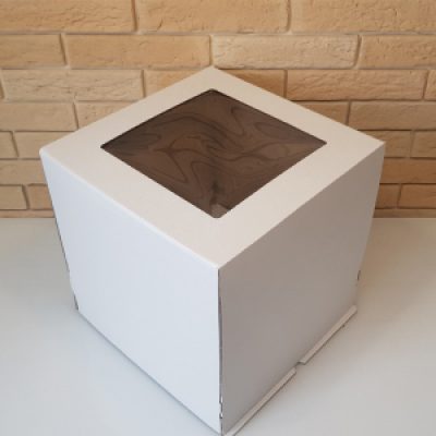 Коробка под торт 300*300*300 окном/ белый