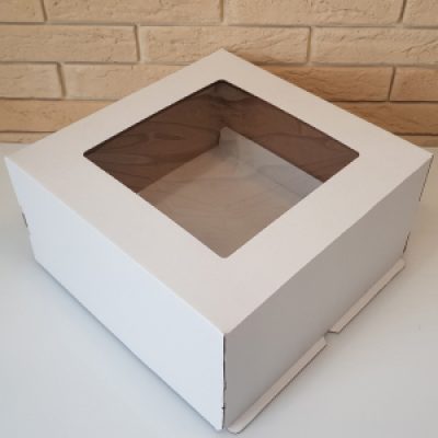 Коробка под торт 400*400*300 окном/ белый