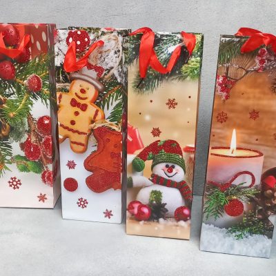 Пакет ламинированный под бутылку 35*12*9см Праздничное Настроение НГ SCW711-ABCD