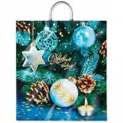 Пакет с пластиковой ручкой 40*44см Золотые Шишки НГ