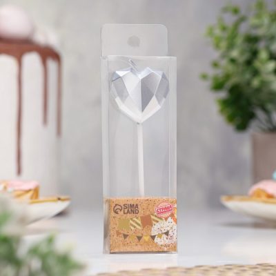 Свеча для торта «Сердце», серебристая 10603361