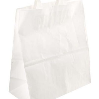 Пакет-сумка крафт, 28+15х32 см, 80 г/м2, белый, с плоскими ручками *250 шт