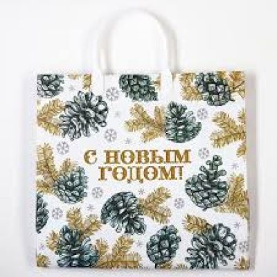 Пакет подарочный из мягкого пластика "Белая зима" 30*30*10см НГ