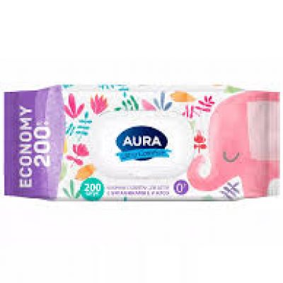 Салфетки влажные Aura Ultra Comfort 200 шт Детские с крышкой