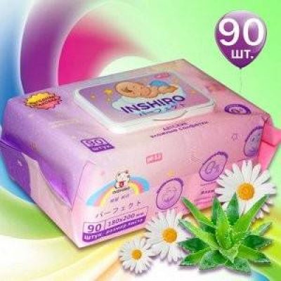 Салфетки влажные детские INSHIRO экстракт алоэ и ромашки 90 шт/упак. РР603 1/16