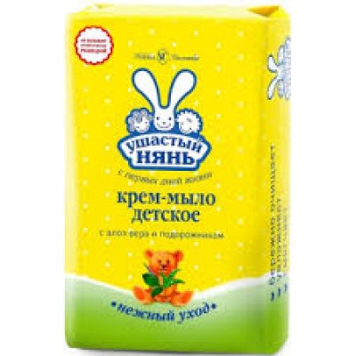 Мыло кусковое Ушастый нянь детское /крем-мыло Алоэ и подорожник 90гр. *1/6/72