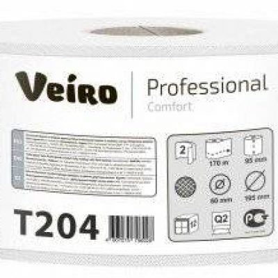 Бумага туалетная Veiro Professional Comfort T204, 2-слойная, белая, 170 метров, 12 рулонов в упаковк