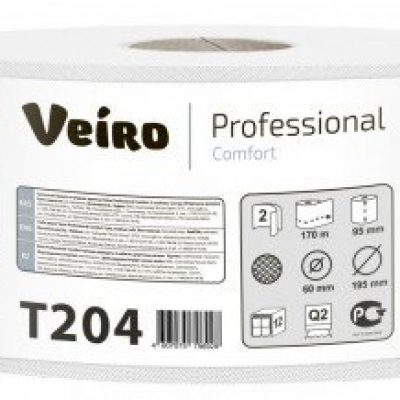 Бумага туалетная Veiro Professional Comfort T204, 2-сл, белая, 170 метров * 12