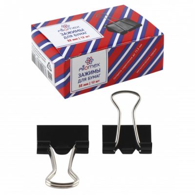 Зажимы для бумаг 51 мм, набор 12 шт, цвет черный, картонная коробка Attomex 4131305