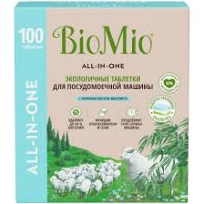 Таблетки для посудомоечной машины BIOMIO BIO-TABS All-in-One Эвкалипт, экологичные, 16 г, 100 шт